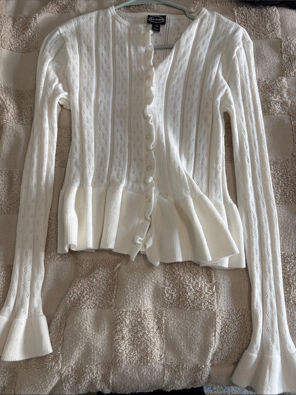 White cream ruffled cardigan
